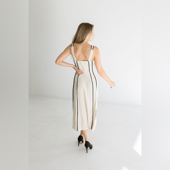 Miss Match Samantha Sleeveless Contrast Piping Linen Dress, Size Medium - Picture 5 of 12